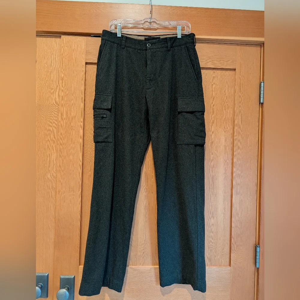 Vintage Banana Republic Dawson Wide Leg Wool Pants Trousers Cargo Green Grey Y2k